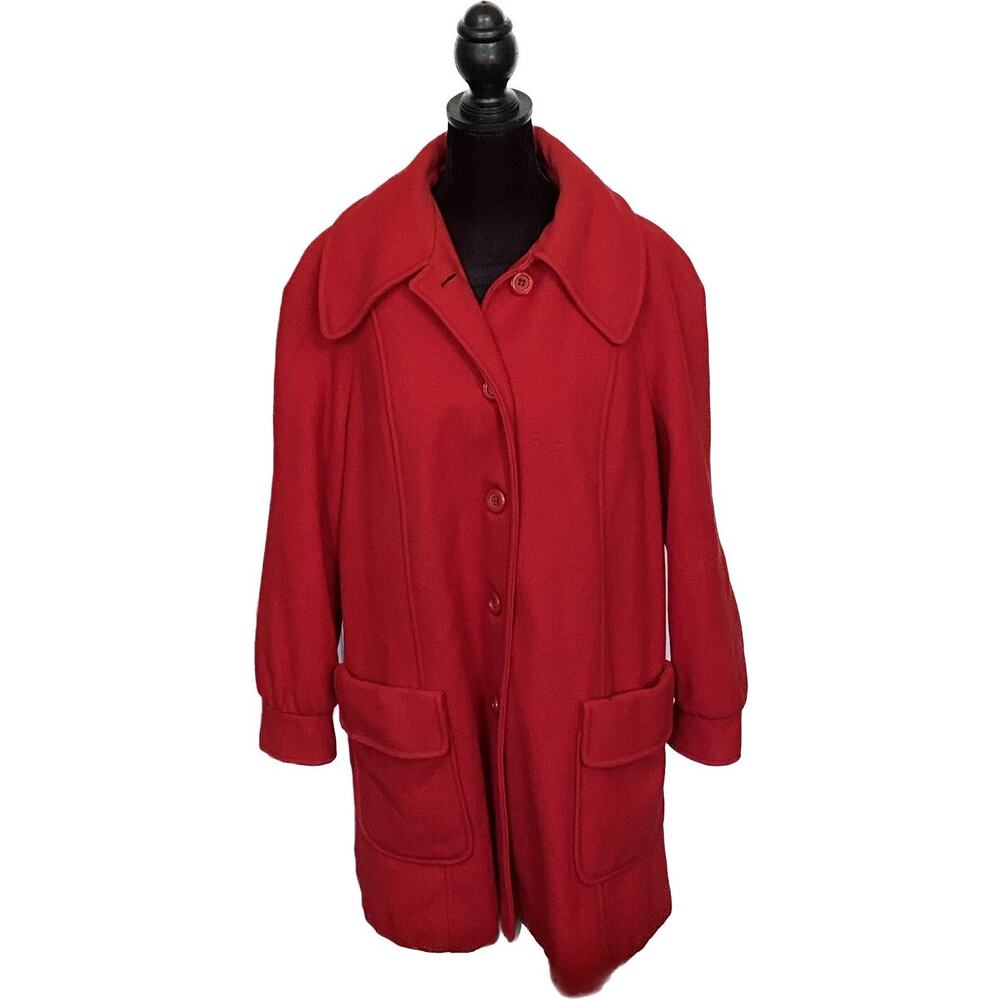 Sears Fashions Designs Red‎ Wool Nylon Winter VTG Ladies Coat Jacket Cabin READ